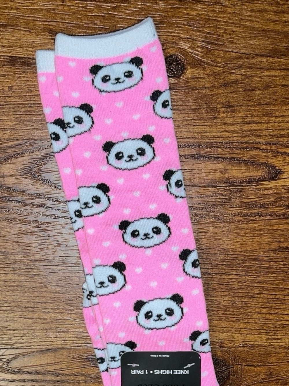 NWT Pink Polka Dot Panda Bear Graphic Knee High Socks Cute Kawaii Size 5-9